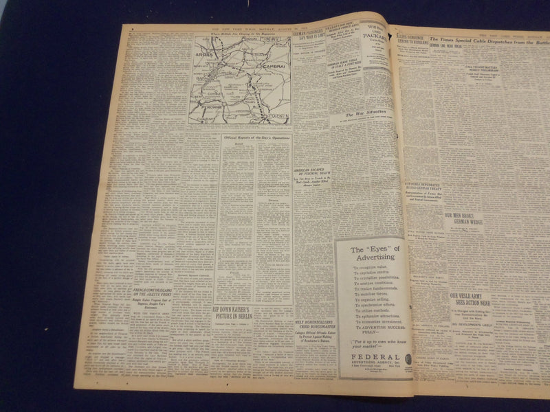 1918 AUGUST 26 NEW YORK TIMES - HAIG NEARS HINDENBURG LINE - NT 9200