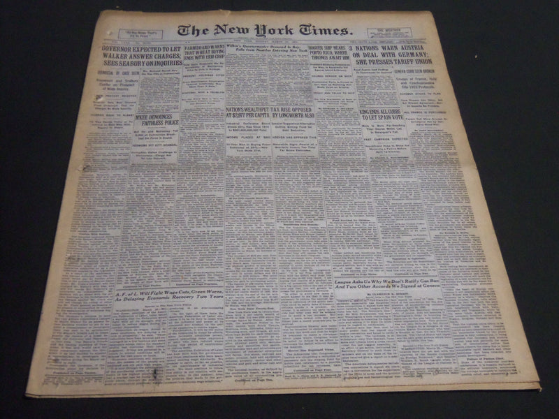 1931 MARCH 23 NEW YORK TIMES - GOVERNOR EXPECTED TO LET WALKER ANSWER - NT 6672