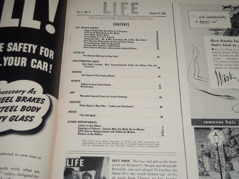 1939 AUGUST 21 LIFE MAGAZINE - BOY MEETS GIRL COVER - L 144