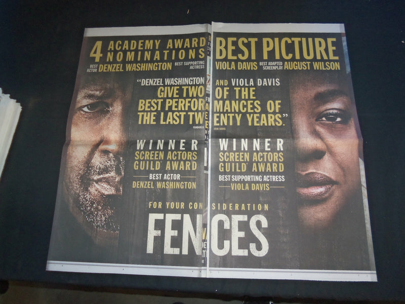 2016 FENCES MOVIE ADVERTISEMENT - DENZEL WASHINGTON - VIOLA DAVIS - NP 4032