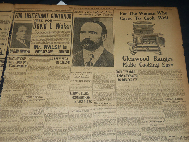 1911 NOVEMBER 7 THE BOSTON HERALD -CAMPAIGN CLOSES FROTHINGHAM FAVORITE - BH 171