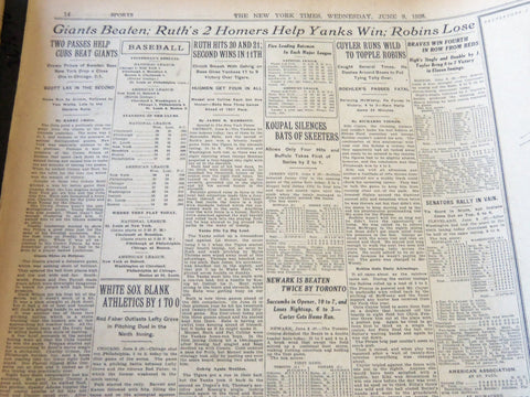 1926 JUNE 9 NEW YORK TIMES - RUTH HITS 20 AND 21 SECOND WINS IN 11TH - NT 5574