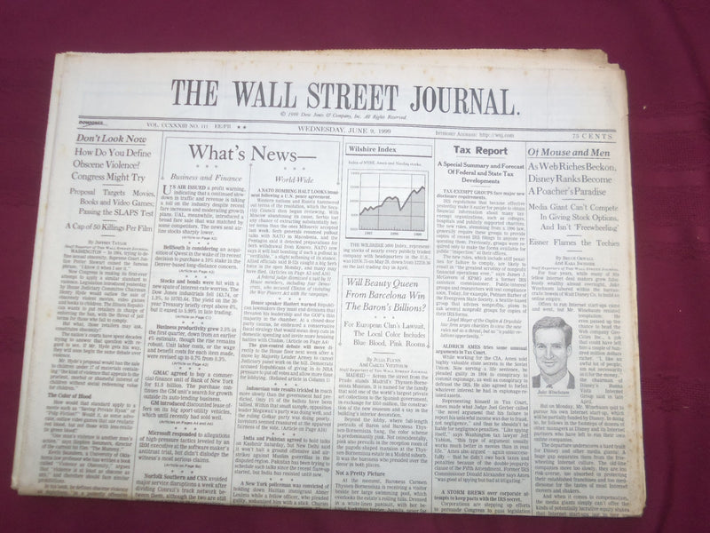 1999 JUNE 9 THE WALL STREET JOURNAL - JAKE WINEBAUM - OF MOUSE AND MEN - WJ 43