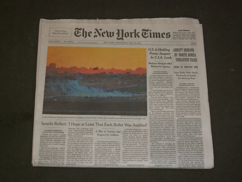2018 MAY 16 NEW YORK TIMES - ABRUPT DEMAND BY NORTH KOREA THREATENS TALKS
