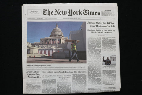 2025 JANUARY 18 NEW YORK TIMES- JUSTICES RULE THAT TIKTOK MUST BE BANNED OR SOLD