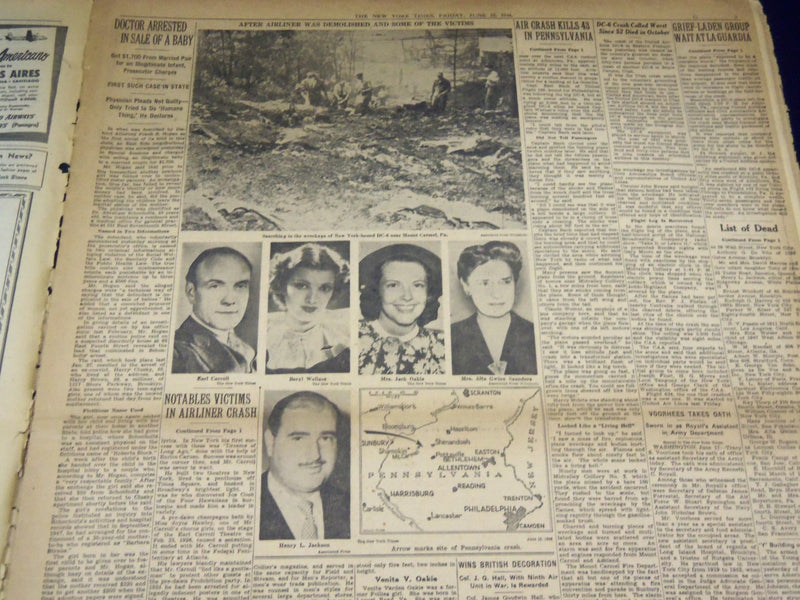 1948 JUNE 18 NEW YORK TIMES - DC-6 CRASH KILLS 43 IN PA - NT 3518