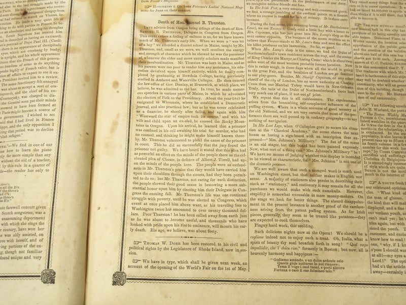 1851 MAY 24 BOSTON MUSEUM NEWSPAPER - SAMUEL THURSTON - LYNCHING - NP 9023