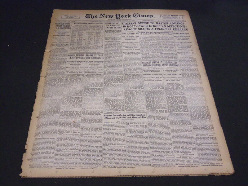 1935 OCTOBER 13 NEW YORK TIMES - ITALIANS DECIDE TO HASTEN ADVANCE - NT 4898