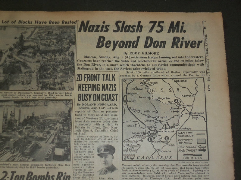 1942 AUGUST 2 NEW YORK SUNDAY NEWS - NAZIS 75 MI. BEYOND DON - NP 4300