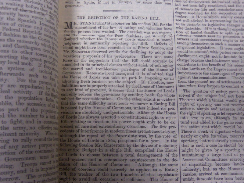 1873 JULY-DECEMBER SATURDAY REVIEW BOUND VOLUME - PUBLISHED IN LONDON - R 1145