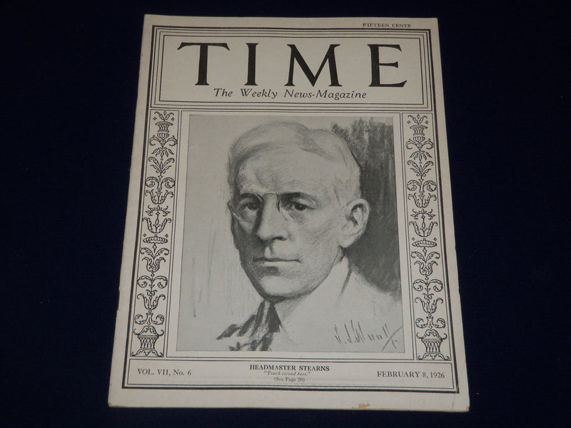 1926 FEBRUARY 8 TIME MAGAZINE - DR. ALFRED E. STEARNS COVER - T 35