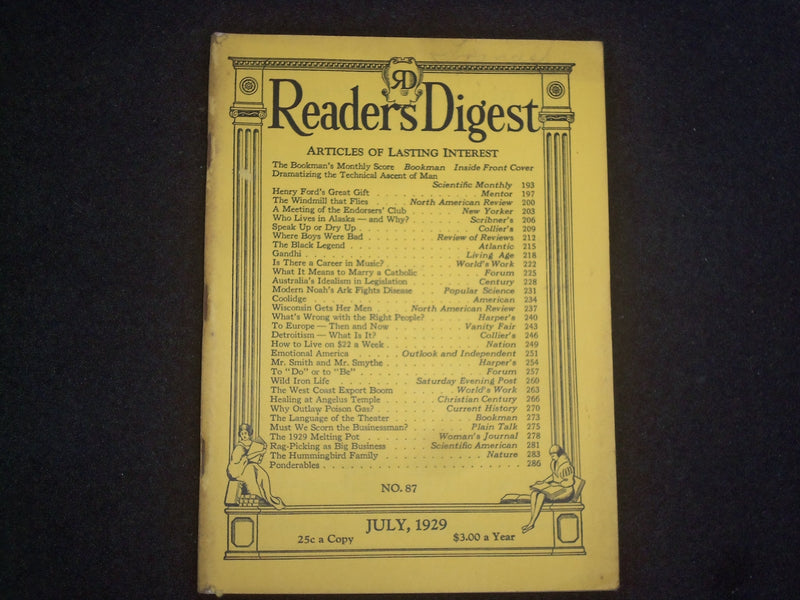 1929 JULY THE READER'S DIGEST SOFTCOVER BOOK - NUMBER 87 - J 9931