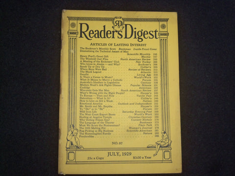 1929 JULY THE READER'S DIGEST SOFTCOVER BOOK - NUMBER 87 - J 9931