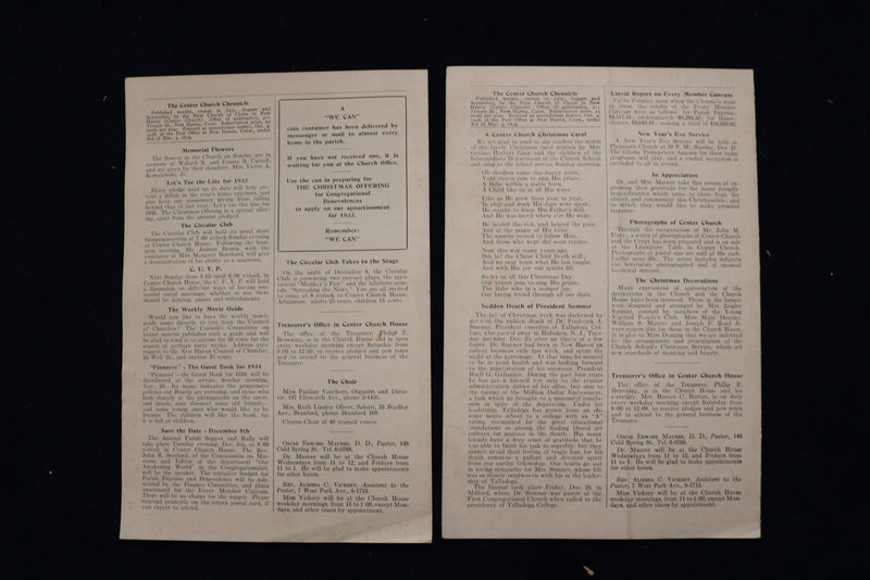 1933 THE CENTER CHURCH CHRONICLE NEWSLETTER - LOT OF 2 - K 1502