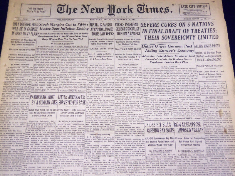 1947 JANUARY 18 NEW YORK TIMES - TALMADGE DEFIES COURT ARNALL BARRED - NT 2757