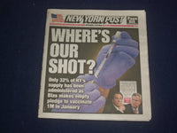 2021 JANUARY 1 NEW YORK POST NEWSPAPER - ONLY 32% OF NY VACCINES ADMINISTERED