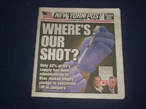 2021 JANUARY 1 NEW YORK POST NEWSPAPER - ONLY 32% OF NY VACCINES ADMINISTERED