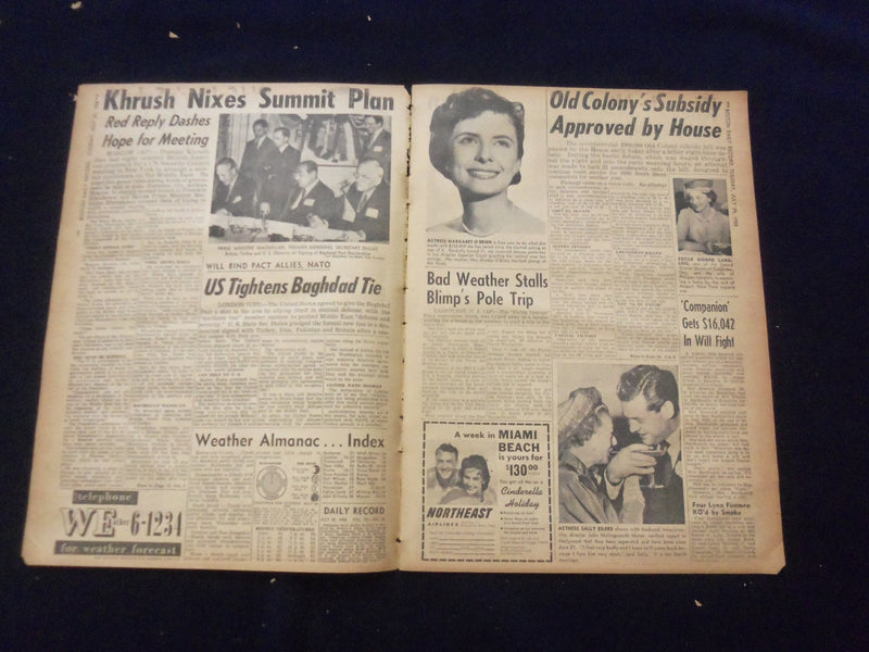 1958 JULY 29 BOSTON DAILY RECORD NEWSPAPER - KNHRUSCHEV BALKS AT U.S. - NP 6367
