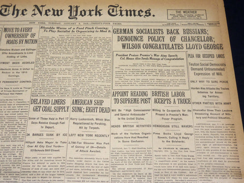 1918 JANUARY 8 NEW YORK TIMES - GERMAN SOCIALISTS BACK RUSSIANS - NT 7917