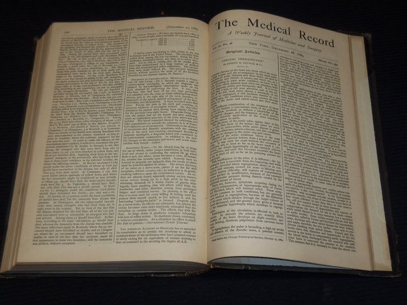 1889 JULY-DECEMBER THE MEDICAL RECORD WEEKLY JOURNAL BOUND VOLUME - KD 6132A