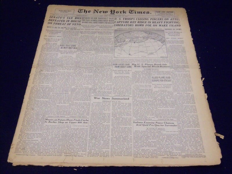 1943 MAY 19 NEW YORK TIMES - LIBERATORS BOMB FOE ON WAKE ISLAND - NT 1872