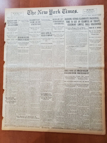1921 JANUARY 11 NEW YORK TIMES - HARDING VETOES ELABORATE INAUGURAL - NT 8090