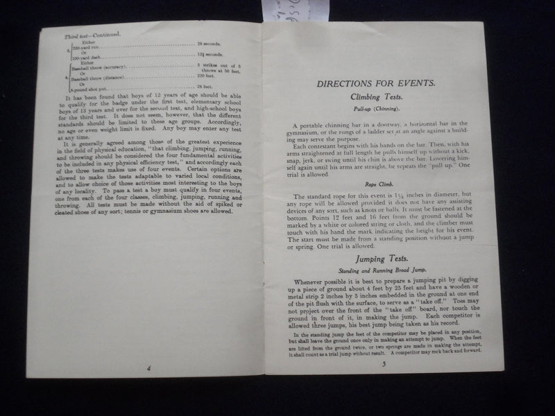1920'S ATHLETIC BADGE TESTS FOR BOYS AND GIRLS SOFTCOVER BOOK - J 9616