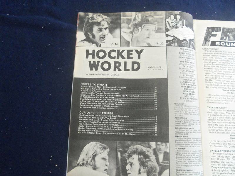 1974 MARCH HOCKEY WORLD MAGAZINE - BOB KELLY COVER - ST 267G