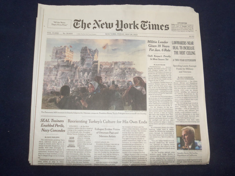 2023 MAY 26 NEW YORK TIMES - LAWMAKERS NEAR DEAL TO INCREASE THE DEBT CEILING