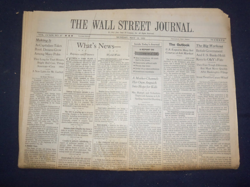 1992 MAY 18 THE WALL STREET JOURNAL - BRITISH & U.S. KEY TO O&Y'S FATE - WJ 385
