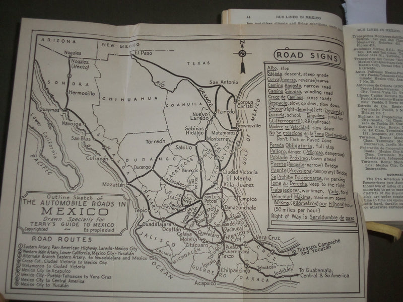 1947 TERRY'S GUIDE TO MEXICO BOOK - NEW STANDARD - NICE FOLD-OUT MAP - KD 4571