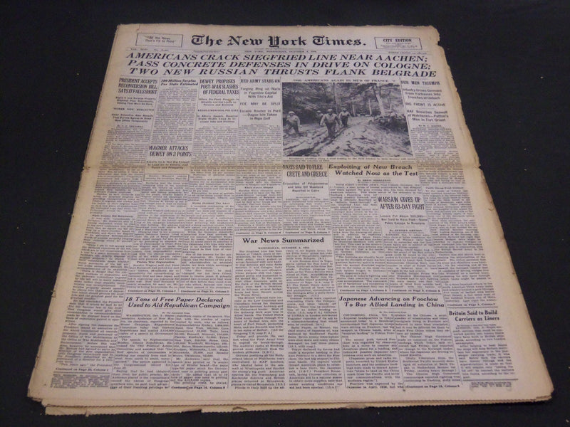 1944 OCTOBER 4 NEW YORK TIMES - AMERICAN'S CRACK SIEGFRIED LINE - NT 4338
