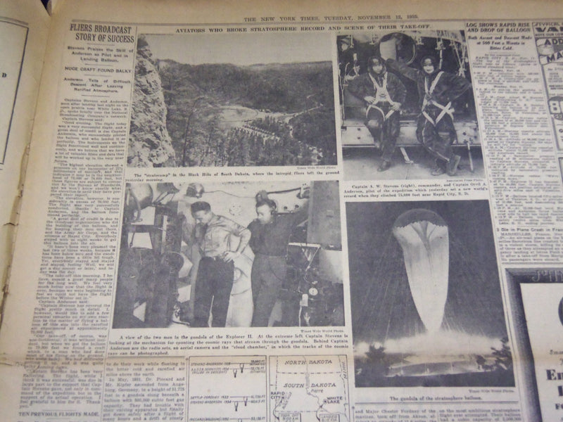 1935 NOV 12 NEW YORK TIMES - ARMY MEN RISE 74,000 FEET IN STRATOSPHERE - NT 1965