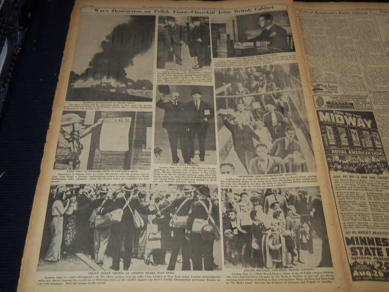 1939 SEPT 4 MINNEAPOLIS MORNING TRIBUNE - TORPEDO SINKS BRITISH LINER - NT 9520