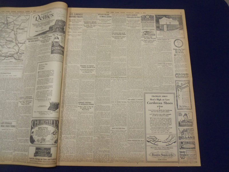 1918 APRIL 9 NEW YORK TIMES - GERMAN SHELL STORM BURSTS ON HAIG'S LINES- NT 8206