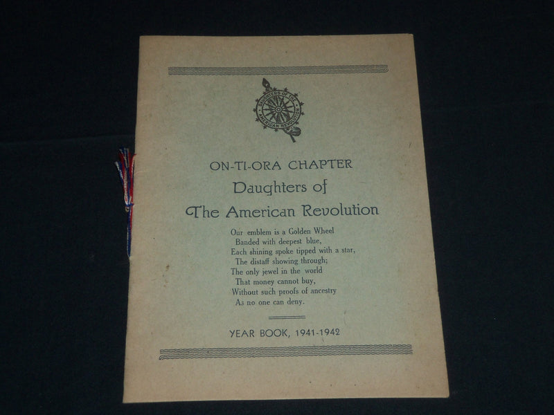 1941-1942 ON-TI-ORA CHAPTER DAUGHTERS OF THE AMERICAN REVOLUTION BOOK - J 4301