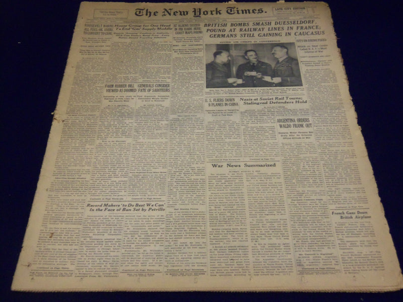 1942 AUGUST 2 NEW YORK TIMES - BRITISH BOMBS SMASH DUESSELDORF - NT 1538
