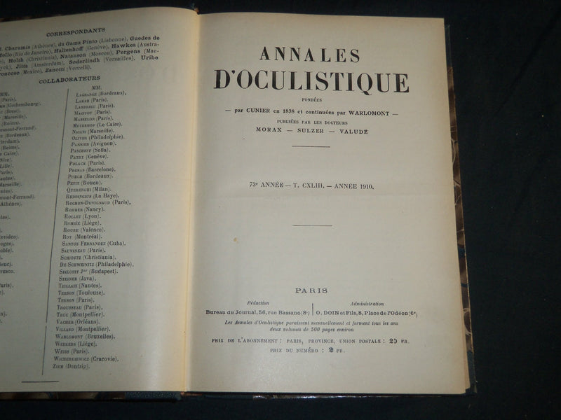 1910-1919 ANNALES D'OCULISTIQUE MAGAZINE LOT OF 60 + 4 VOLUMES - R 1106