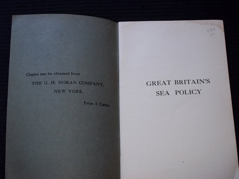 1917 GREAT BRITAIN'S SEA POLICY SOFTCOVER BOOK BY PROF. GILBERT MURRAY - J 7163