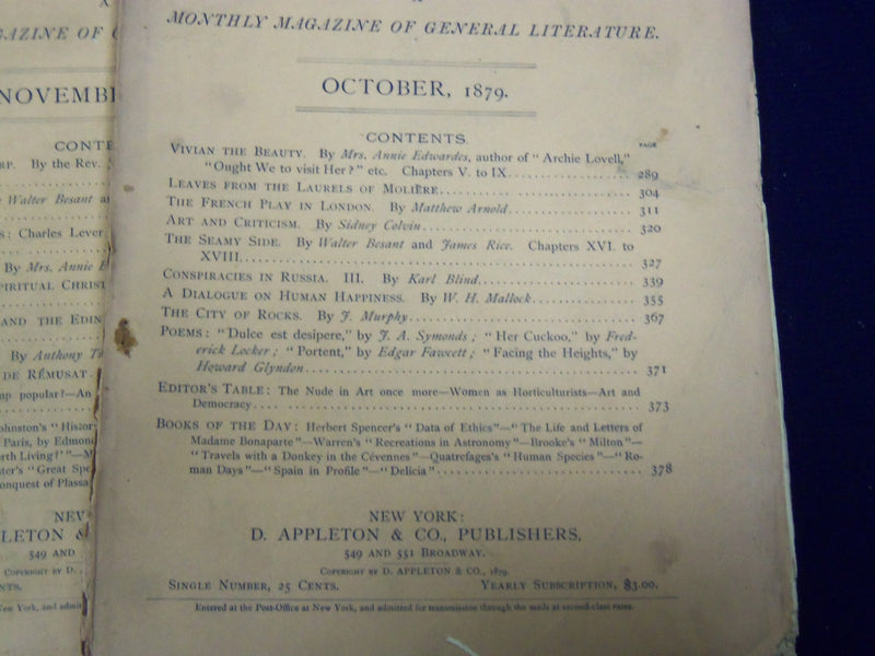 1879 APPLETON'S JOURNAL MAGAZINE LOT OF 11 ISSUES - SPENCER WALPOLE - WR 689