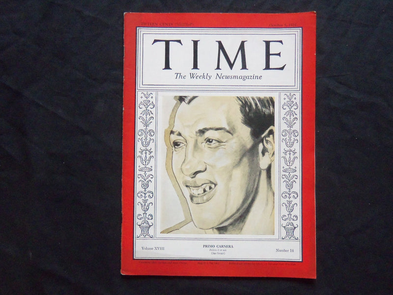1931 OCTOBER 5 TIME MAGAZINE - PRIMO CARNERA - T 293