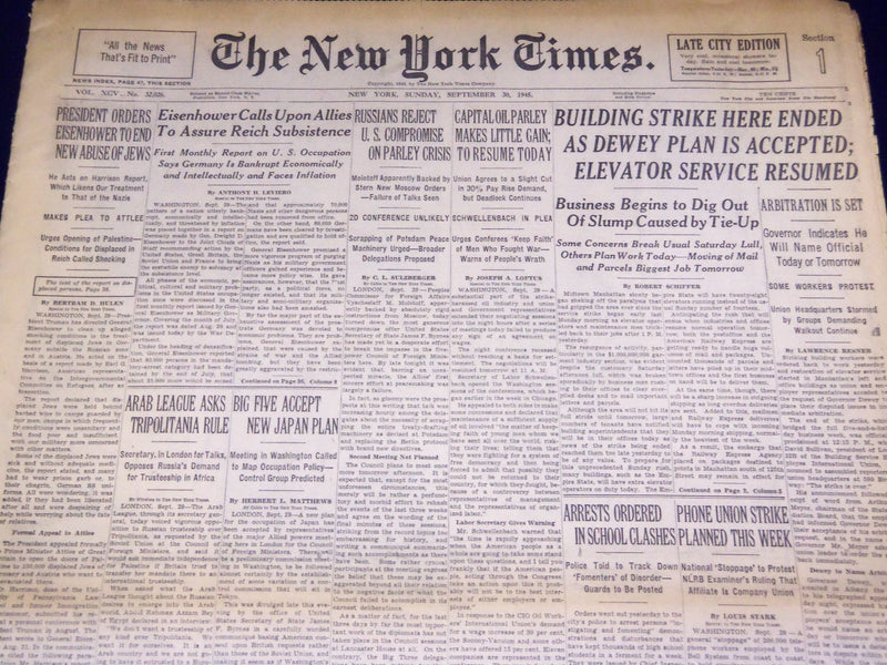 1945 SEPT 30 NEW YORK TIMES - TRUMAN ORDERS EISENHOWER TO END ABUSE - NT 2695