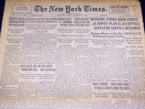 1945 SEPT 30 NEW YORK TIMES - TRUMAN ORDERS EISENHOWER TO END ABUSE - NT 2695