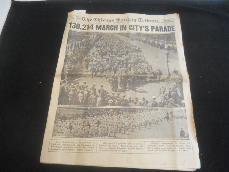 1916 CHICAGO SUNDAY TRIBUNE NEWSPAPER - 130,214 MARCH IN CITY'S PARADE - NP 5760
