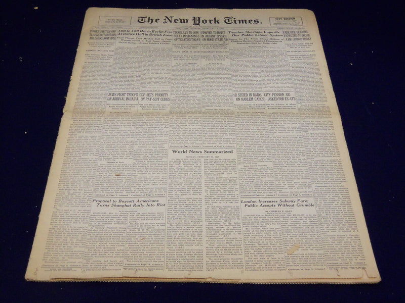 1947 FEBRUARY 10 NEW YORK TIMES - BERLIN DANCE HALL FIRE - NT 3301