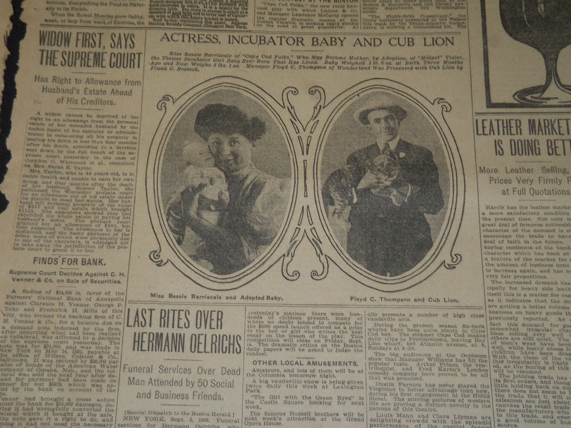 1906 SEPT 6 THE BOSTON HERALD - YANKEE YACHTS FINISH 1, 2 & 3 IN RACE - BH 101