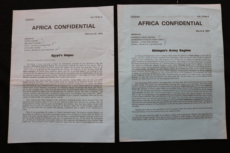 1974 AFRICA CONFIDENTIAL NEWSLETTER - LOT OF 20 - K 2410