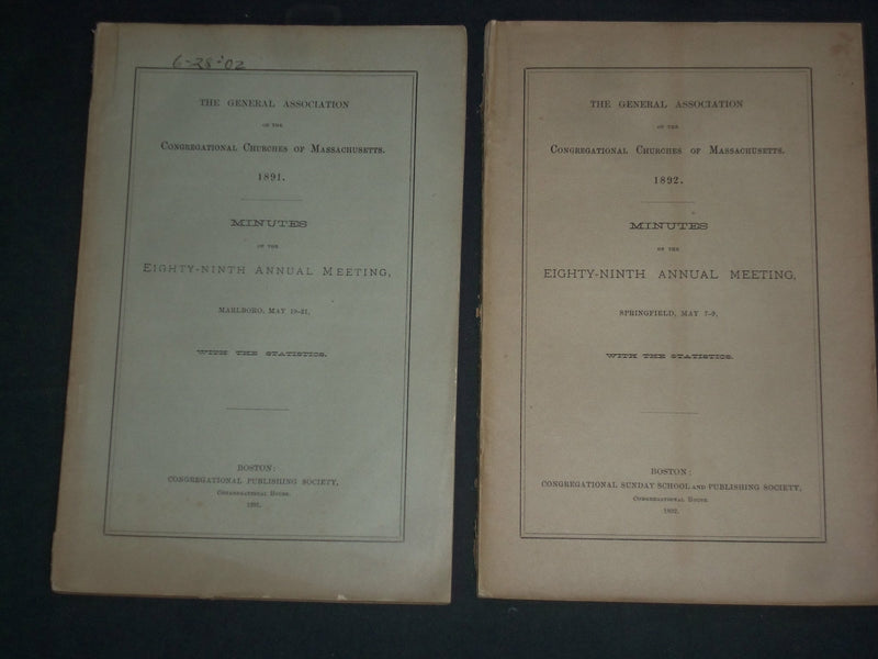 1891-92 CONGREGATIONAL CHURCHES OF MASSACHUSETTS ANNUAL REPORTS-LOT OF 2-J 4376