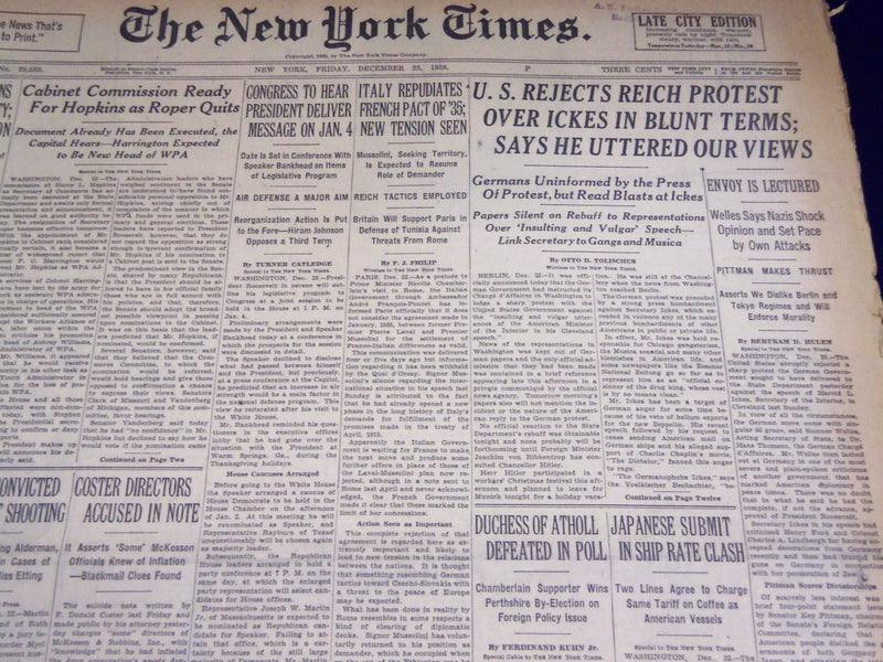 1938 DEC 23 NEW YORK TIMES - U. S. REJECTS REICH PROTEST OVER ICKES - NT 2480