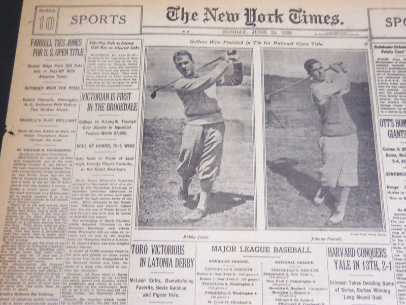1928 JUNE 24 NY TIMES SPORTS - JONES IN TIE FOR NATIONAL OPEN TITLE - NT 7072